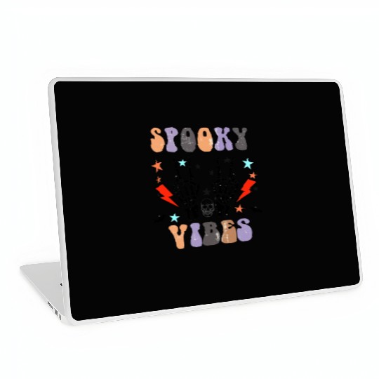 Spooky Vibes Retro Skeleton Hands Gift For Boys Laptop Skins