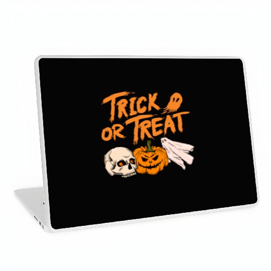 Halloween scary pumpkin head, skull and ghost Laptop Skins