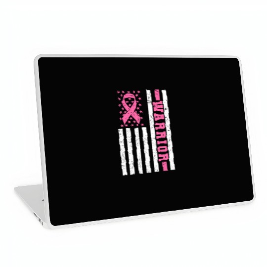 Warrior Pink Ribbon US Flag Breast Cancer Laptop Skins