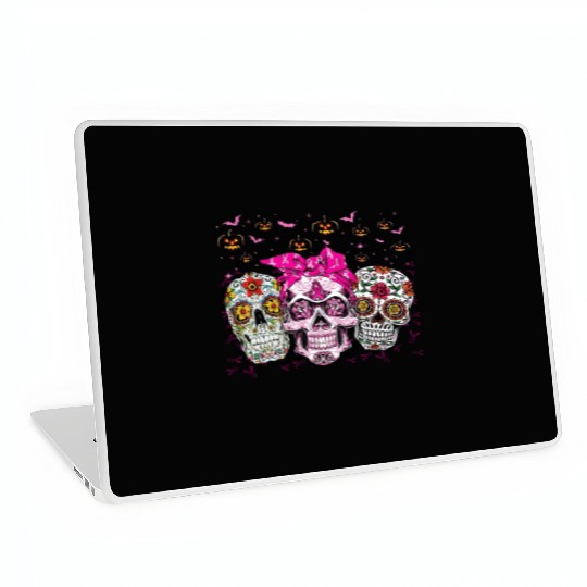 Sugar Skull In October We Wear Pink Breast Cancer Laptop Skins