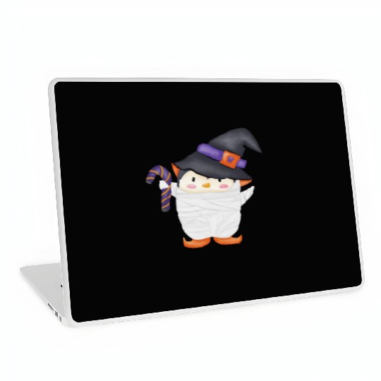 Halloween Penguin in a mummy costume Laptop Skins