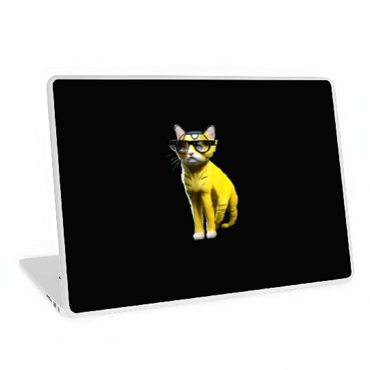 Yellow cute cat character _ cat’s sticker. Laptop Skins