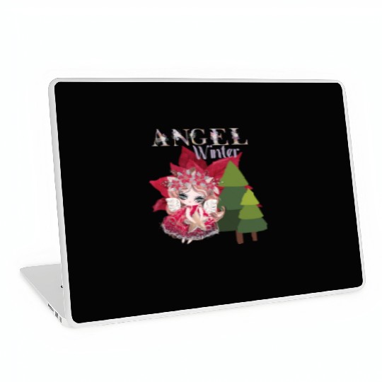 Winter Angel Christmas Tree Poinsettia Laptop Skins