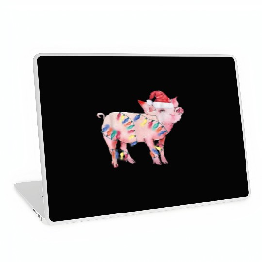 Santa Pig Christmas Lights Pig Lover Christmas Laptop Skins