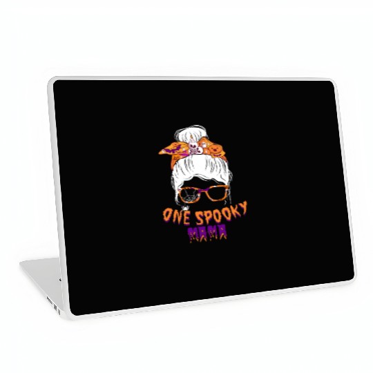 One Spooky Mama Skull Pumpkin Halloween Laptop Skins