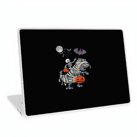 Funny Skeleton Riding Mummy dinosaur Halloween Laptop Skins