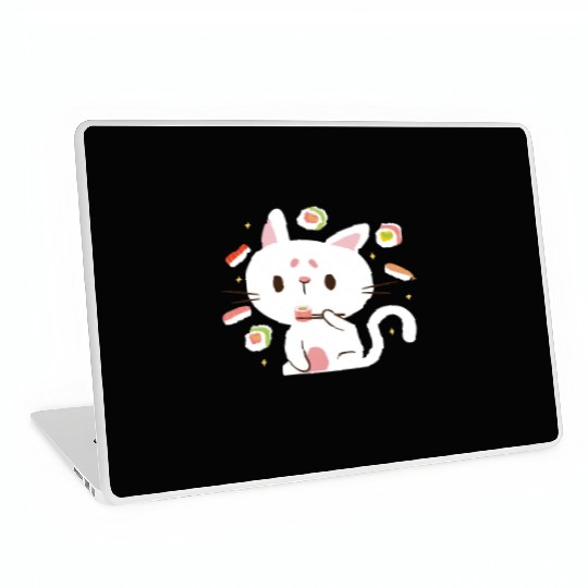 Kawaii Cat Eating Sushi Japanese Raw Food Laptop Skins