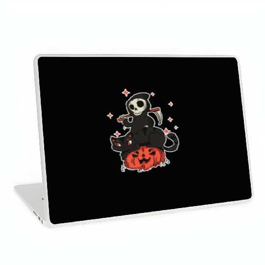 Grim Reaper On A Halloween Pumpkin A Trick Or Laptop Skins