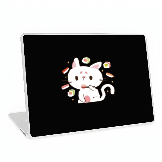 Kawaii Cat Eating Sushi Japanese Raw Food Laptop Skins