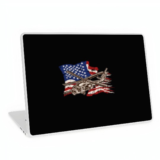 Helicopter with american flag background - chopper Laptop Skins