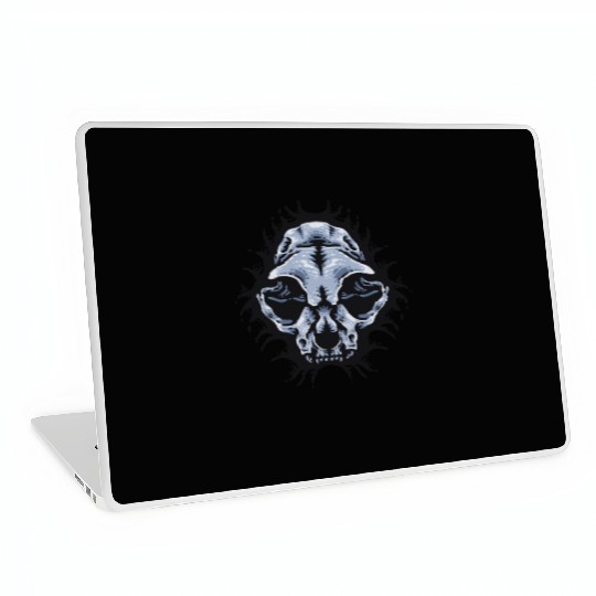 Cat Skull Bursting out gray scale oddities Laptop Skins