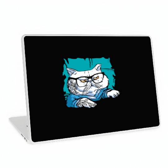 Stylish Nerd Persian Cat Beanie Glasses Tattoo Laptop Skins