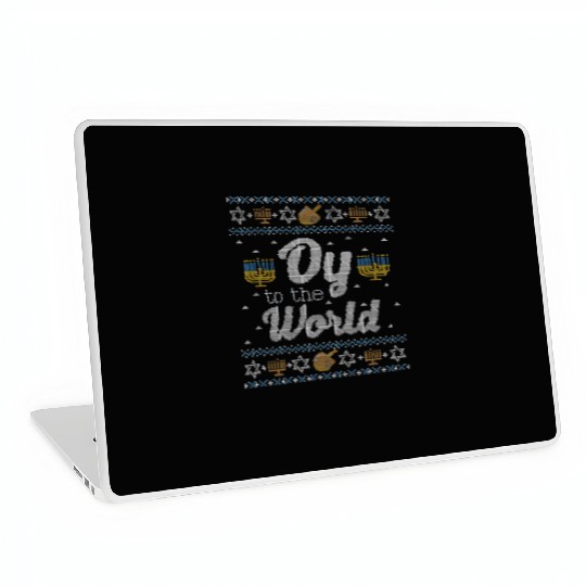 Funny Ugly Hanukkah Oy To The World Laptop Skins