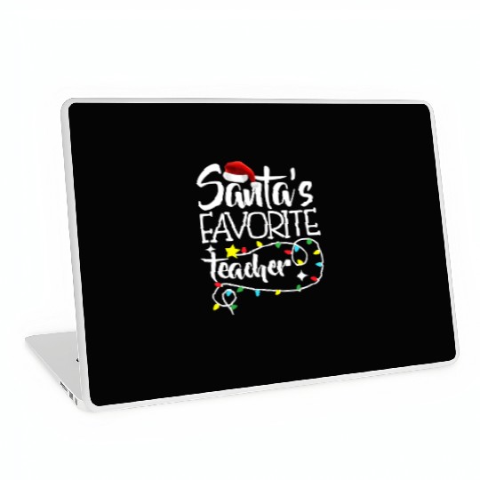 Santa's Favorite Teacher Christmas lights Santa Laptop Skins