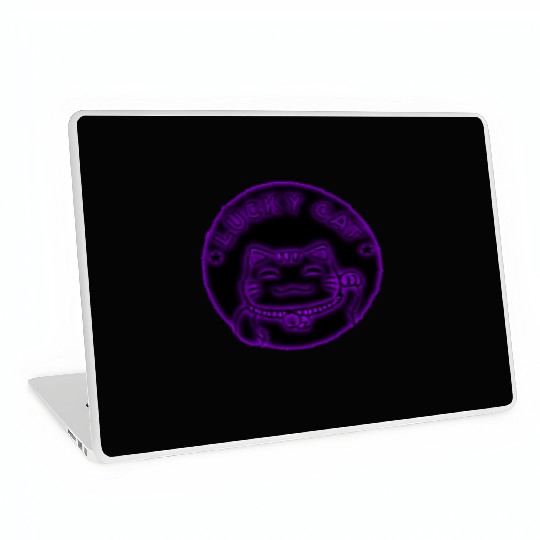 Purple neon lucky cat Laptop Skins
