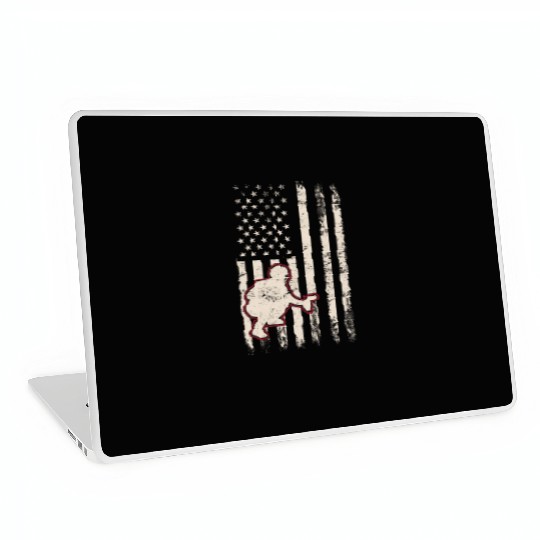 Baseball Catcher USA Flag Patriotic American Flag Laptop Skins