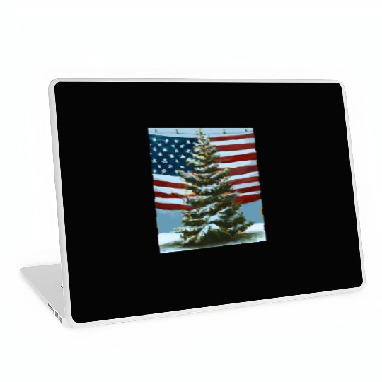 Patriotic Christmas Decorated Christmas Tree With Laptop Skins