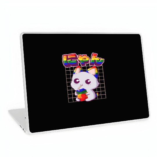 Gay Pride Kawaii Cat Strawberry Milk Rainbow Flag Laptop Skins