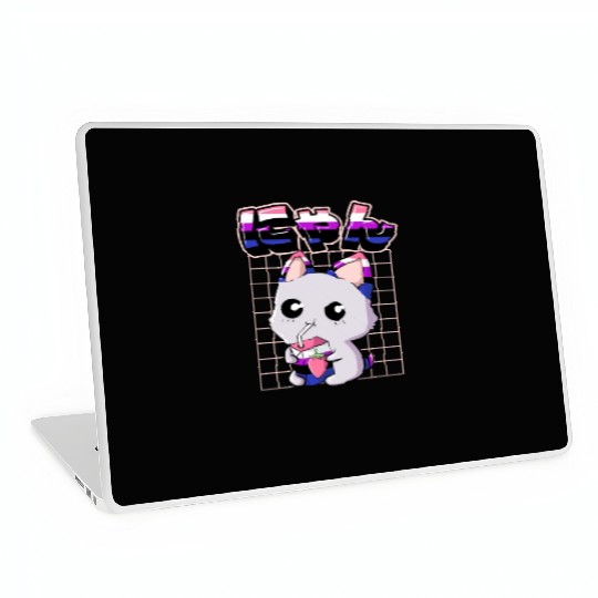 Genderfluid Pride Kawaii Cat Strawberry Milk Laptop Skins