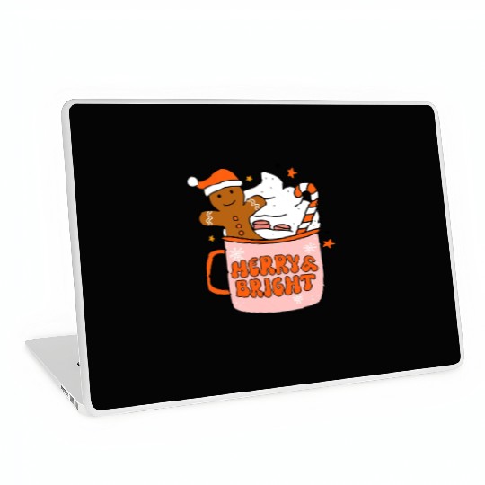 Retro Groovy Merry & Bright Gingerbread Christmas Laptop Skins