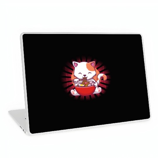 Cat Eating Ramen Laptop Skins