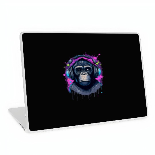 ape, primate, monkey wearing headphones Laptop Skins
