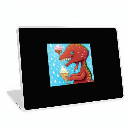 happy dinosaur love ice cream Laptop Skins