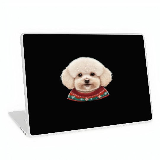 Festive Bichon Frise in a Christmas Sweater Laptop Skins