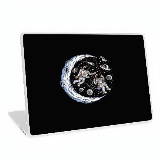Astronauts on swing on moon Laptop Skins