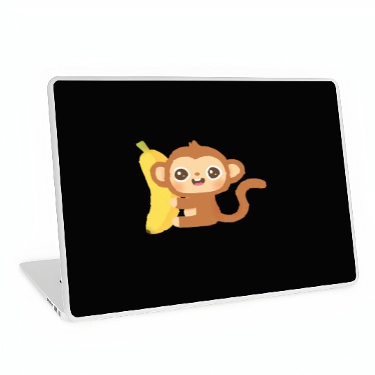 Cute Little Monkey and Banana Laptop Skins