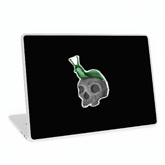 Green Snail on Skull Illustration Laptop Skins