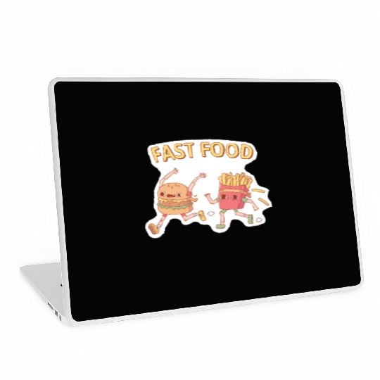Funny Fast Food Running Burger and Fries Doodle Laptop Skins