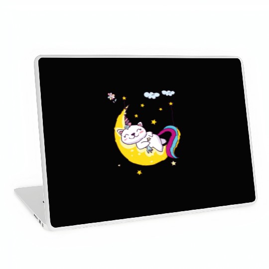 Unicorn pony cat on the moon, magic sleeping time Laptop Skins