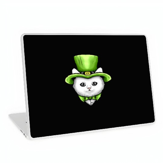 Cute Kawaii Cat With Leprechauns Hat On St Laptop Skins