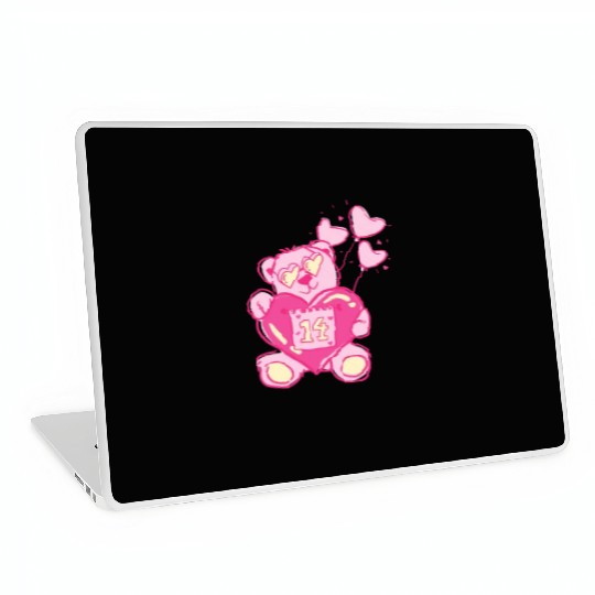 Teddy bear valentine with balloons Laptop Skins