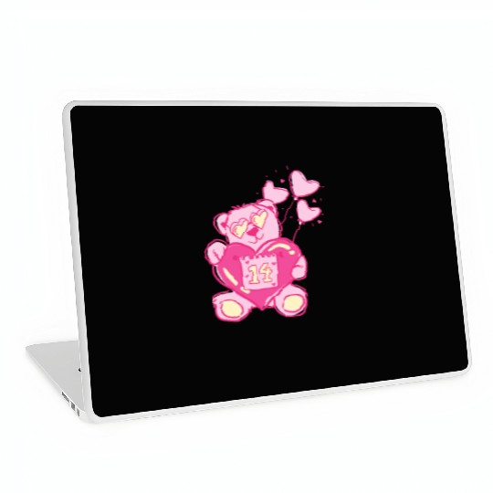 Teddy bear valentine with balloons Laptop Skins