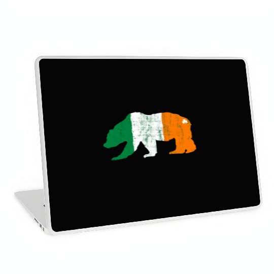 St Patricks Day Irish Flag Grizzly Bear Laptop Skins
