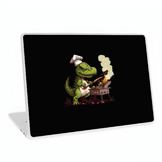 Baby Dinosaur Using A Charcoal Grill Cooking Meat Laptop Skins