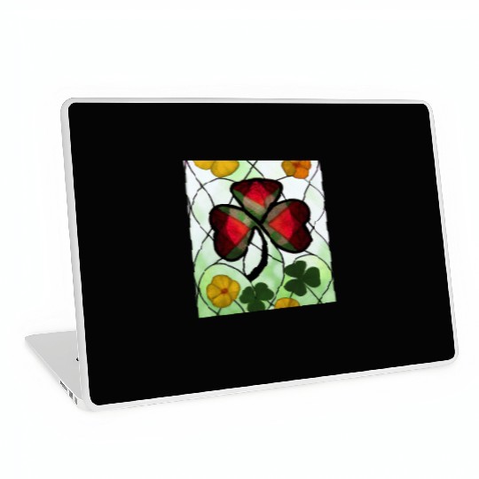 Red plaid Shamrock with Yellow Poppies (AI Art) Laptop Skins