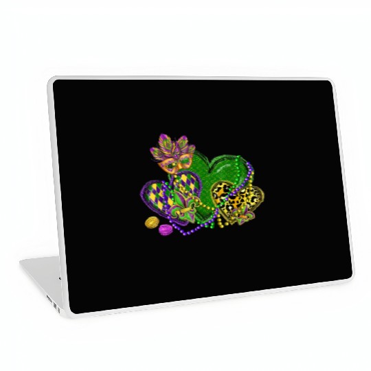 Mardi Gras Hearts Leopard Print Fleur de lis Symbo Laptop Skins