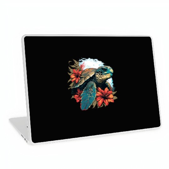 Turtle Hawaiian Sea Turtles Hibiscus Flower Laptop Skins