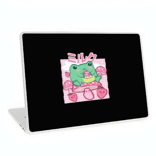 Cottagecore Aesthetic Kawaii Frog Drinking Japanes Laptop Skins