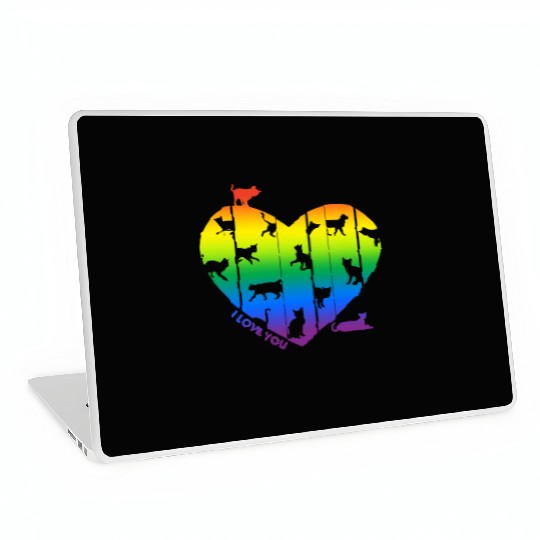Rainbow Heart and Funny Cats. Cats are in my Heart Laptop Skins