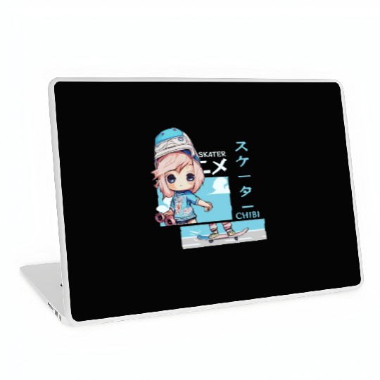Kawaii Chibi Skater Skateboard Japanese Aesthetic Laptop Skins