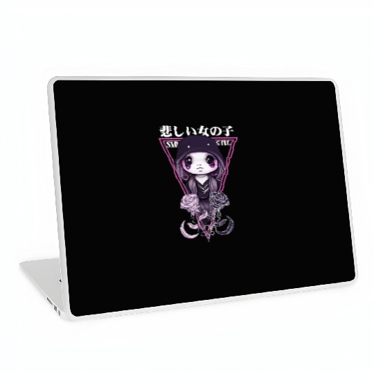 Kawaii Sad Girl Chibi Japanese Gothic Pastel Goth Laptop Skins