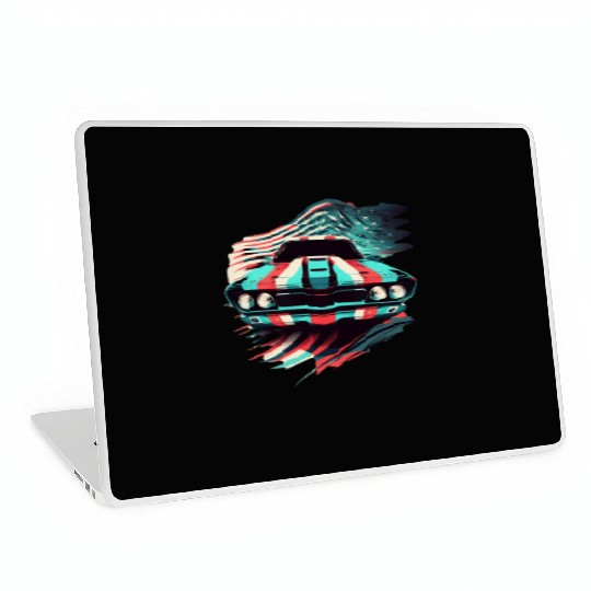 Muscle car american flag backround Laptop Skins