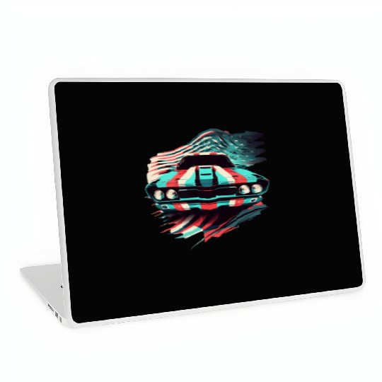 Muscle car american flag backround Laptop Skins
