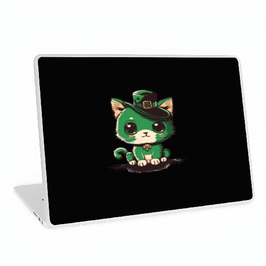 st patricks day - cut cat wearing a hat Laptop Skins