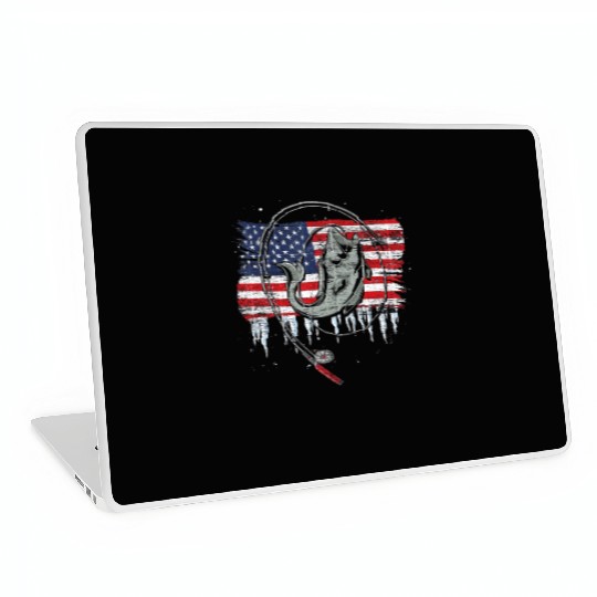 American US Flag Fisherman Fishing Rod Fish Fishin Laptop Skins