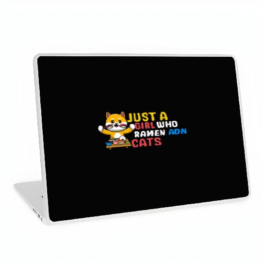 Just A Girl Who Loves Ramen And Cats Cute Animal Laptop Skins